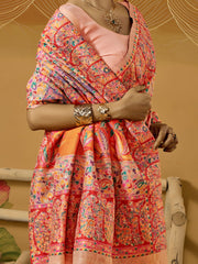 Peach Phulkari Cotton Silk Woven Saree
