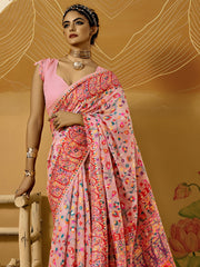 Pink Phulkari Cotton Silk Woven Saree