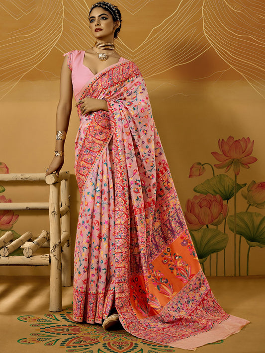 Pink Pink Phulkari Cotton Silk Woven Saree