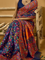 Navy Phulkari Cotton Silk Woven Saree