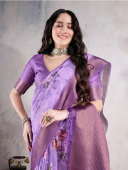 Mauve Sungudi Organza Woven Saree