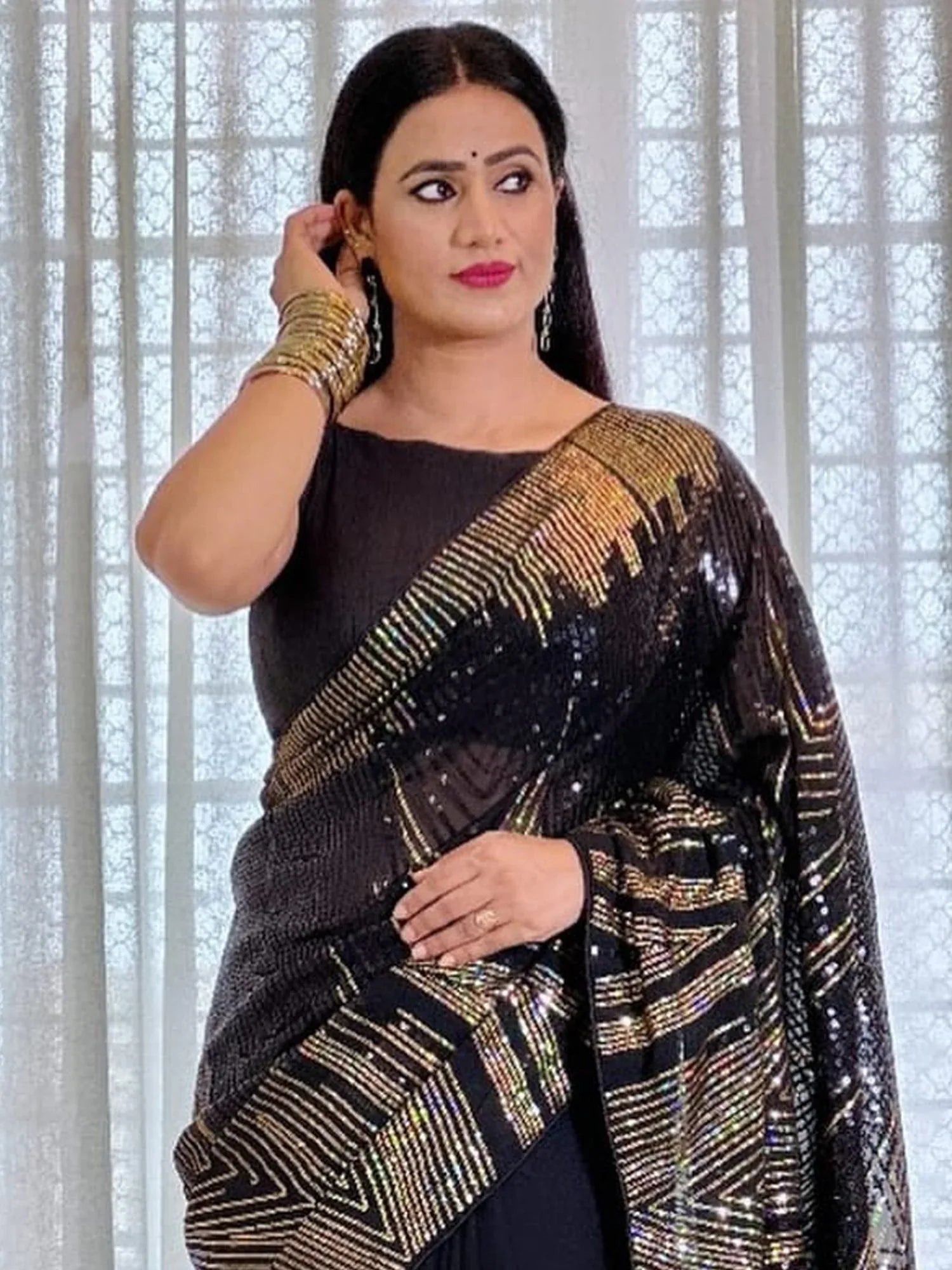 Black Party Wear Georgette Embellished Saree