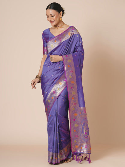 Lavender Lavendar Banarasi Silk Blend Woven Saree