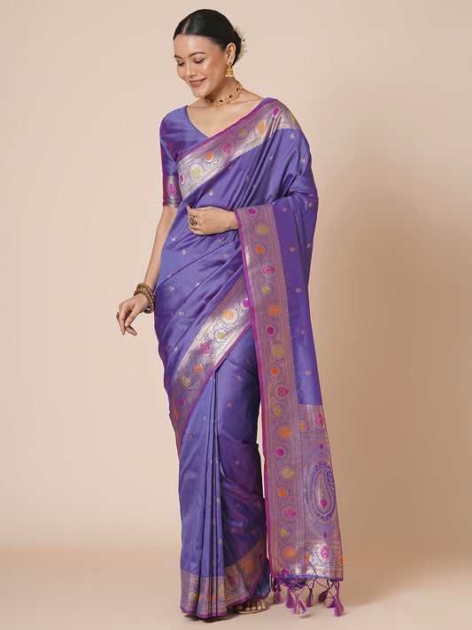 Lavender Lavendar Banarasi Silk Blend Woven Saree