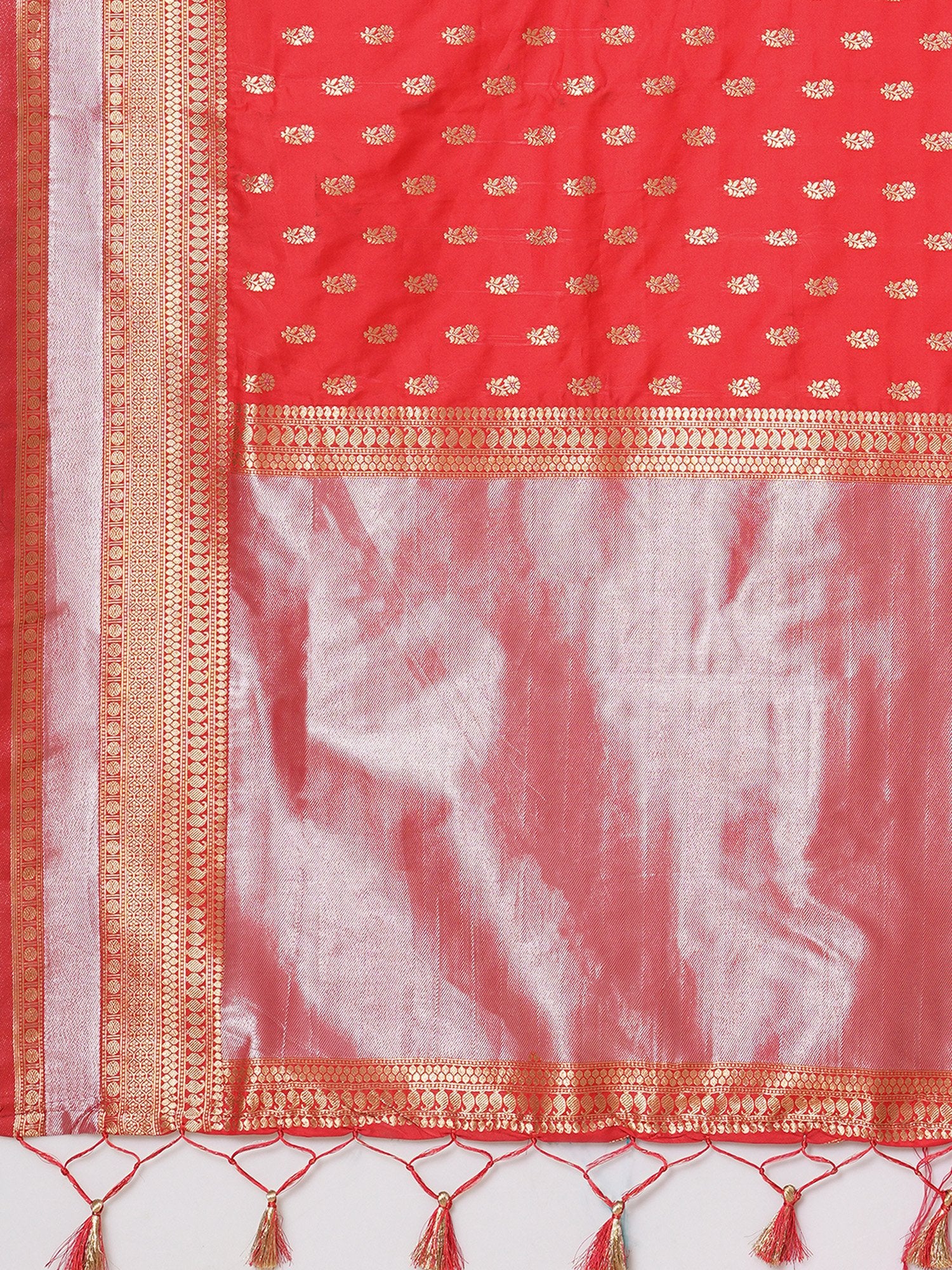 Red Banarasi Silk Blend Woven Saree
