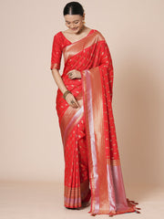 Red Red Banarasi Silk Blend Woven Saree