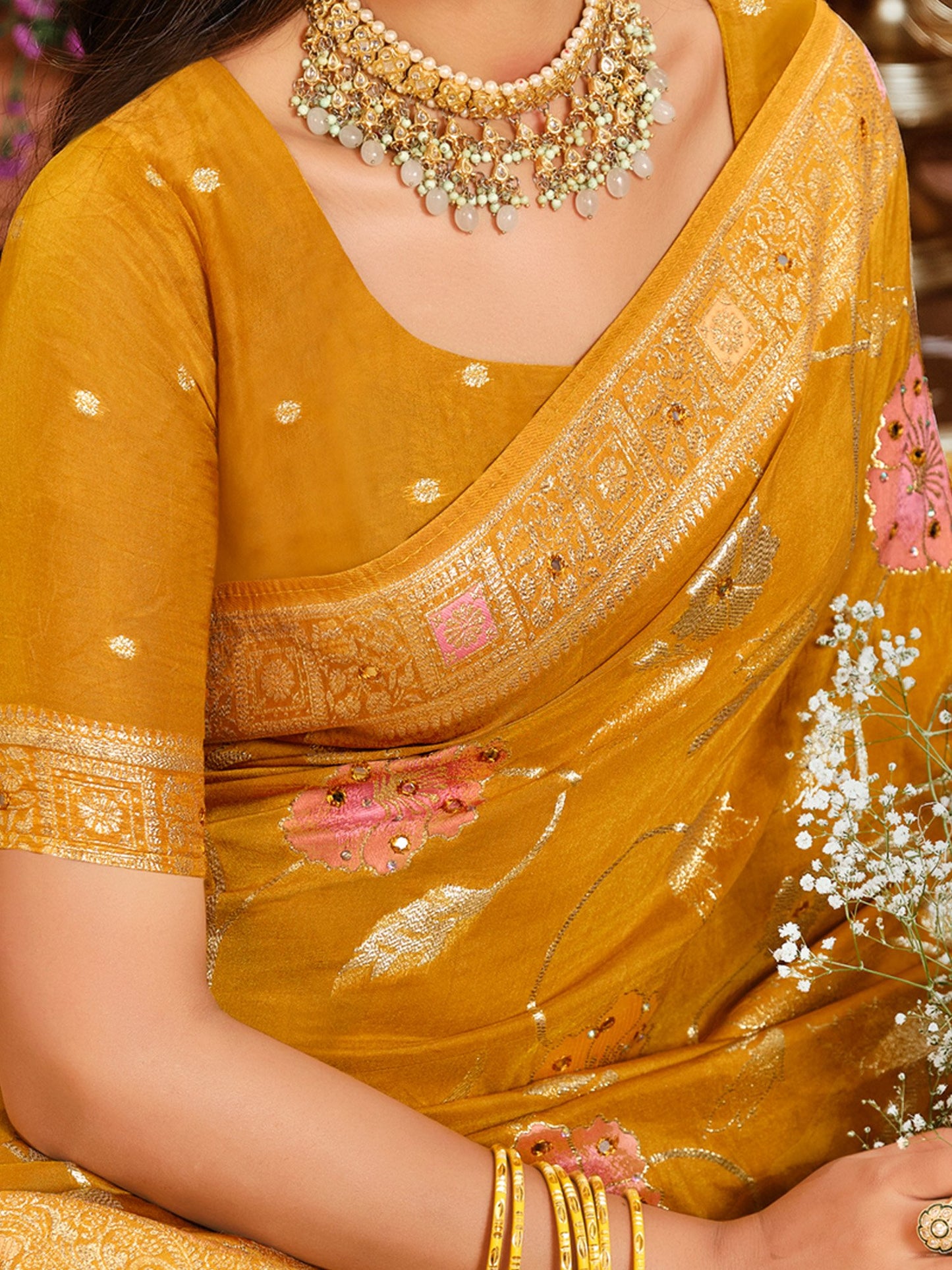 Mustard Party Wear Viscose Silk Woven Saree