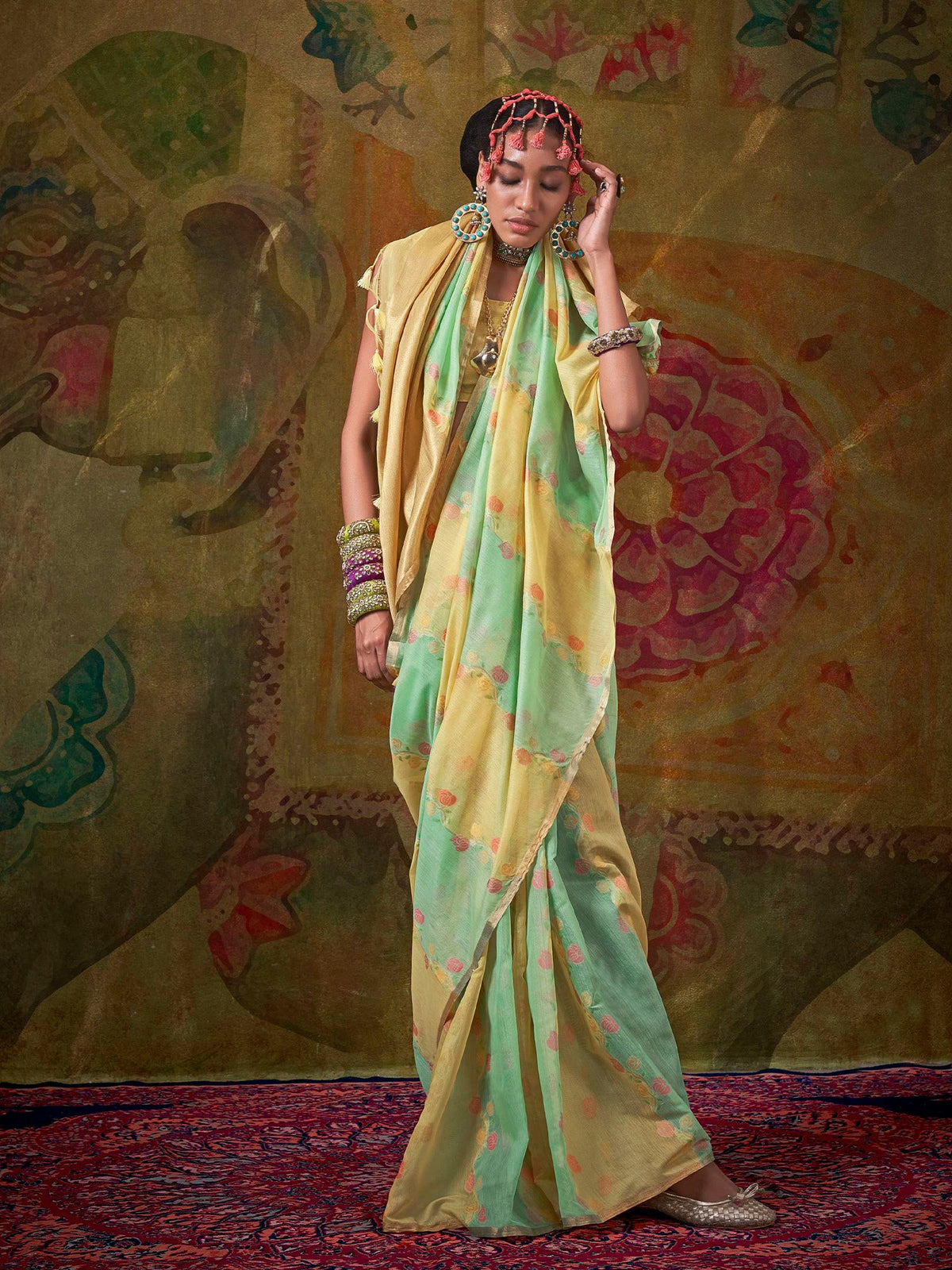 Yellow Yellow Jamdani Cotton Silk Woven Saree