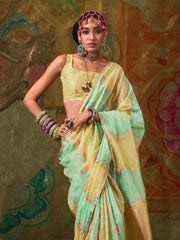Yellow Jamdani Cotton Silk Woven Saree