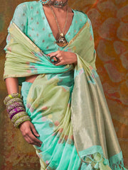 Turquoise Jamdani Cotton Silk Woven Saree