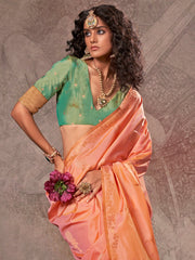 Peach Jamdani Pure Silk Woven Saree