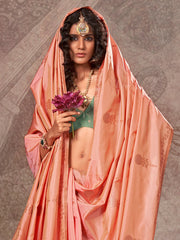 Peach Jamdani Pure Silk Woven Saree