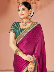 Magenta Party Wear Vichitra Silk Zari Embroidered Saree