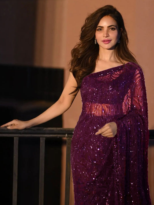 Purple Magenta Party Wear Georgette Embellished Saree