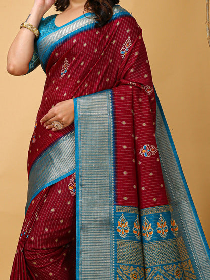 Maroon Sungudi Silk Blend Printed Saree
