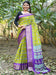 Green Lime Sungudi Silk Blend Printed Saree