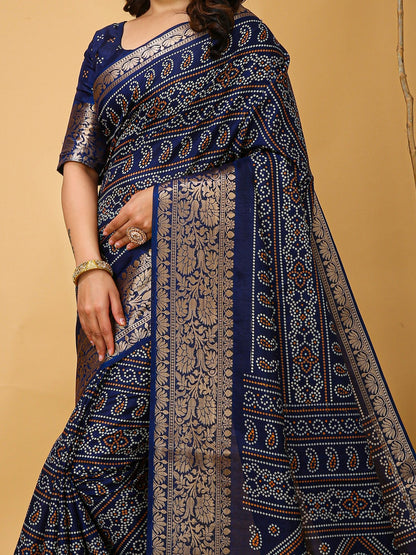 Navy Bandhani Dola Silk Printed Saree