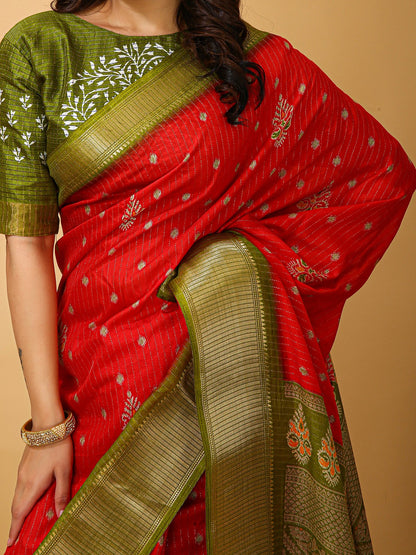 Red Sungudi Silk Blend Printed Saree