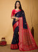 Navy Blue Navy Sungudi Silk Blend Printed Saree