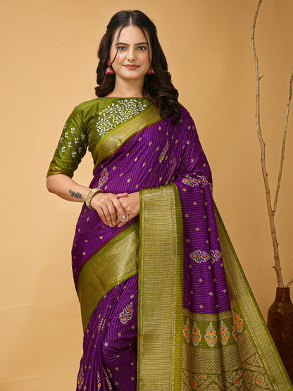 Purple Sungudi Silk Blend Printed Saree