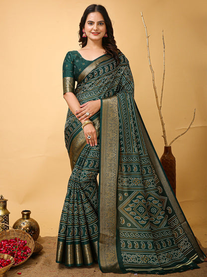 Green Green Bandhani Dola Silk Printed Saree