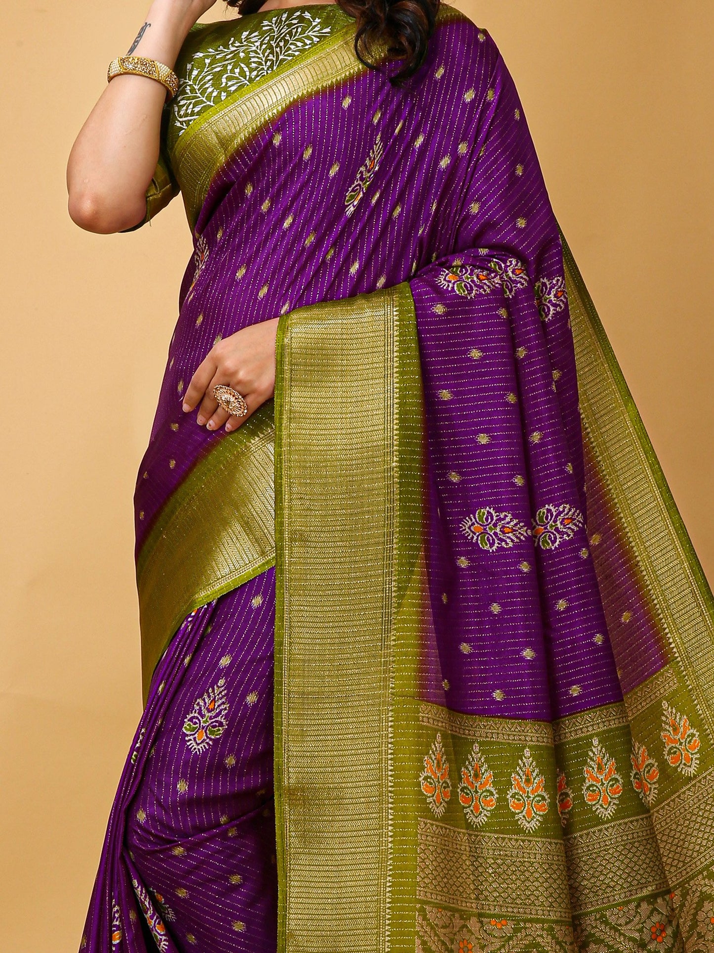 Purple Sungudi Silk Blend Printed Saree