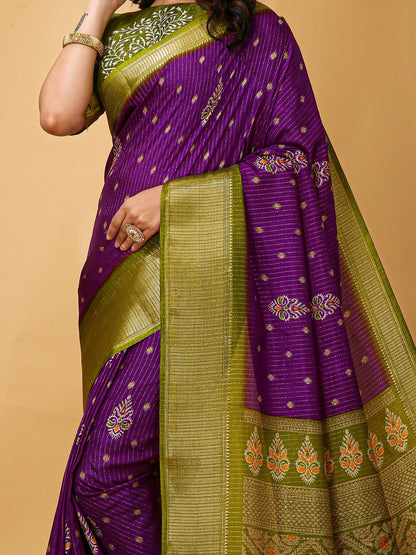 Purple Sungudi Silk Blend Printed Saree