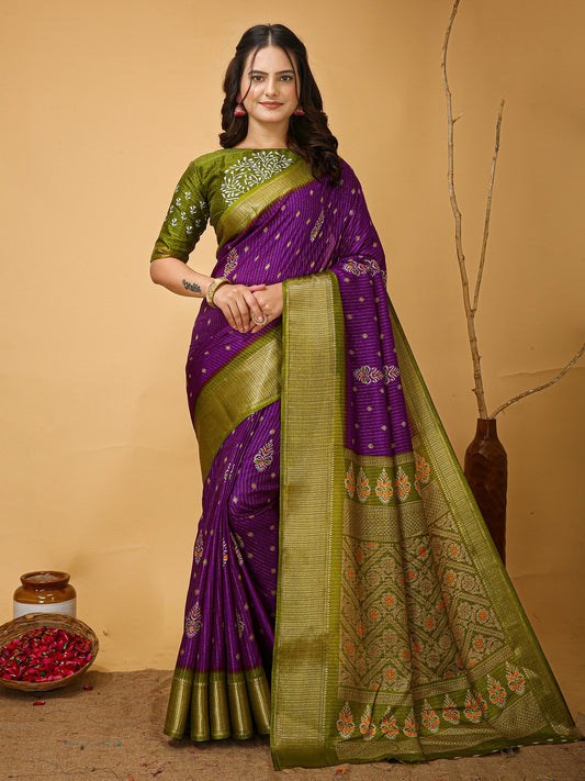 Purple Purple Sungudi Silk Blend Printed Saree