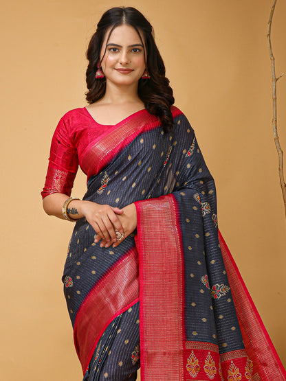 Grey Sungudi Silk Blend Printed Saree