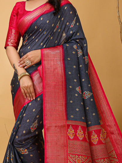 Grey Sungudi Silk Blend Printed Saree