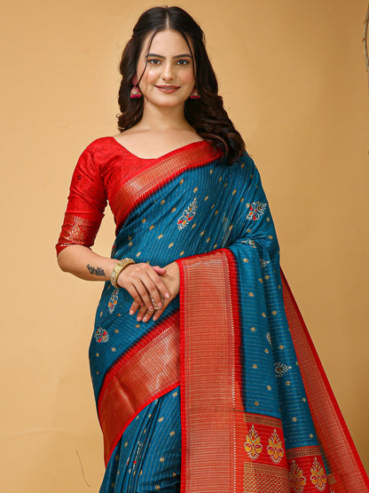 Light Sungudi Silk Blend Printed Saree