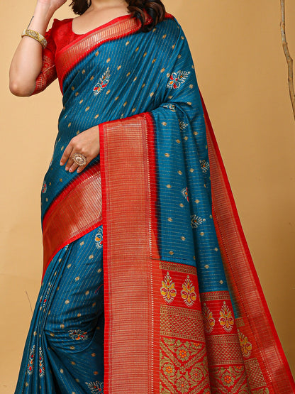 Light Sungudi Silk Blend Printed Saree