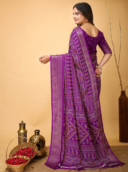 Purple Bandhani Dola Silk Printed Saree