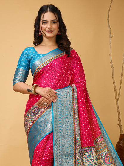 Pink Sungudi Silk Blend Printed Saree