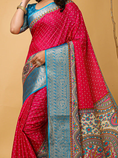Pink Sungudi Silk Blend Printed Saree