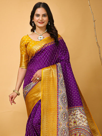 Purple Sungudi Silk Blend Printed Saree
