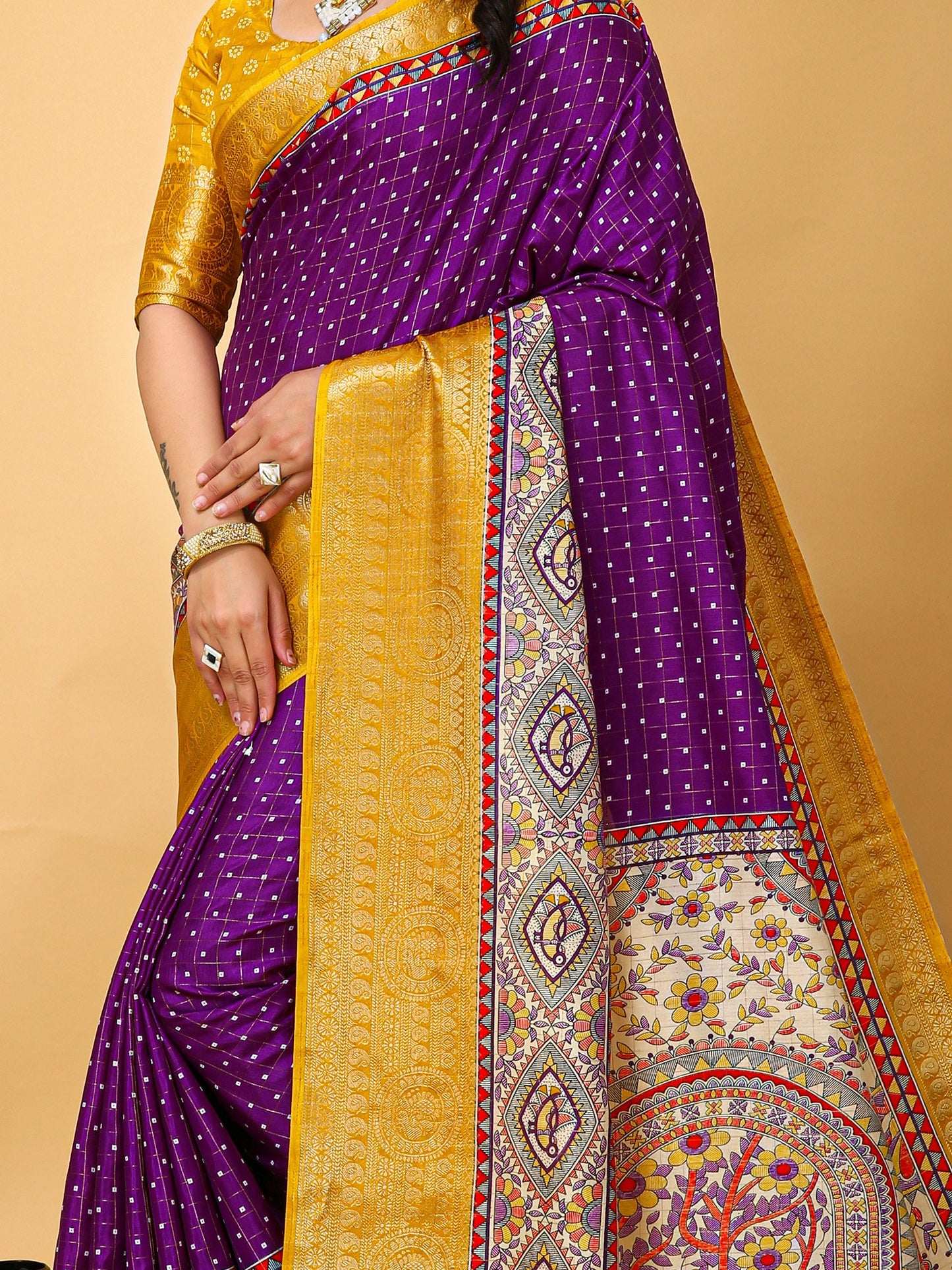 Purple Sungudi Silk Blend Printed Saree
