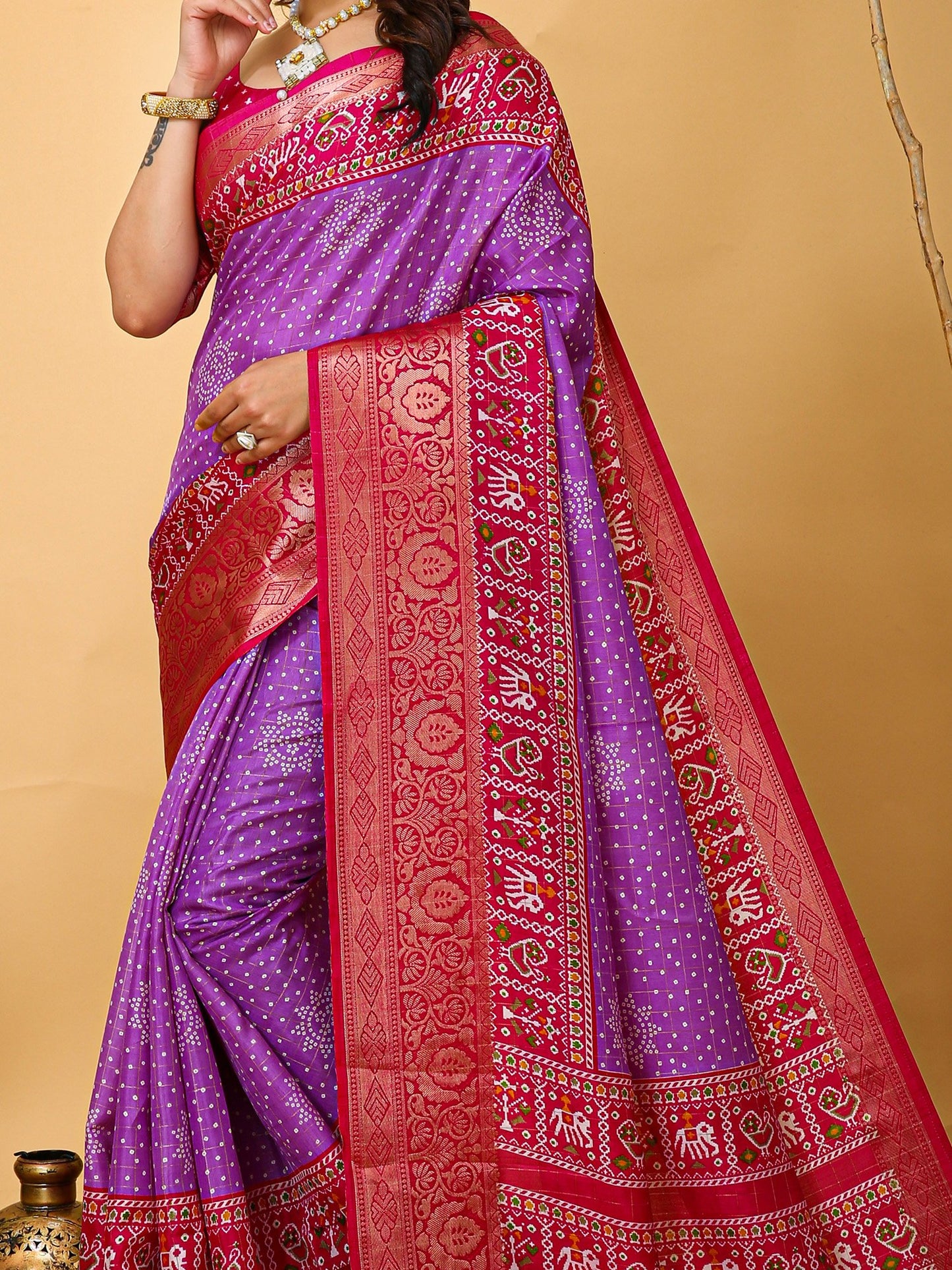 Violet Patola Dola Silk Printed Saree