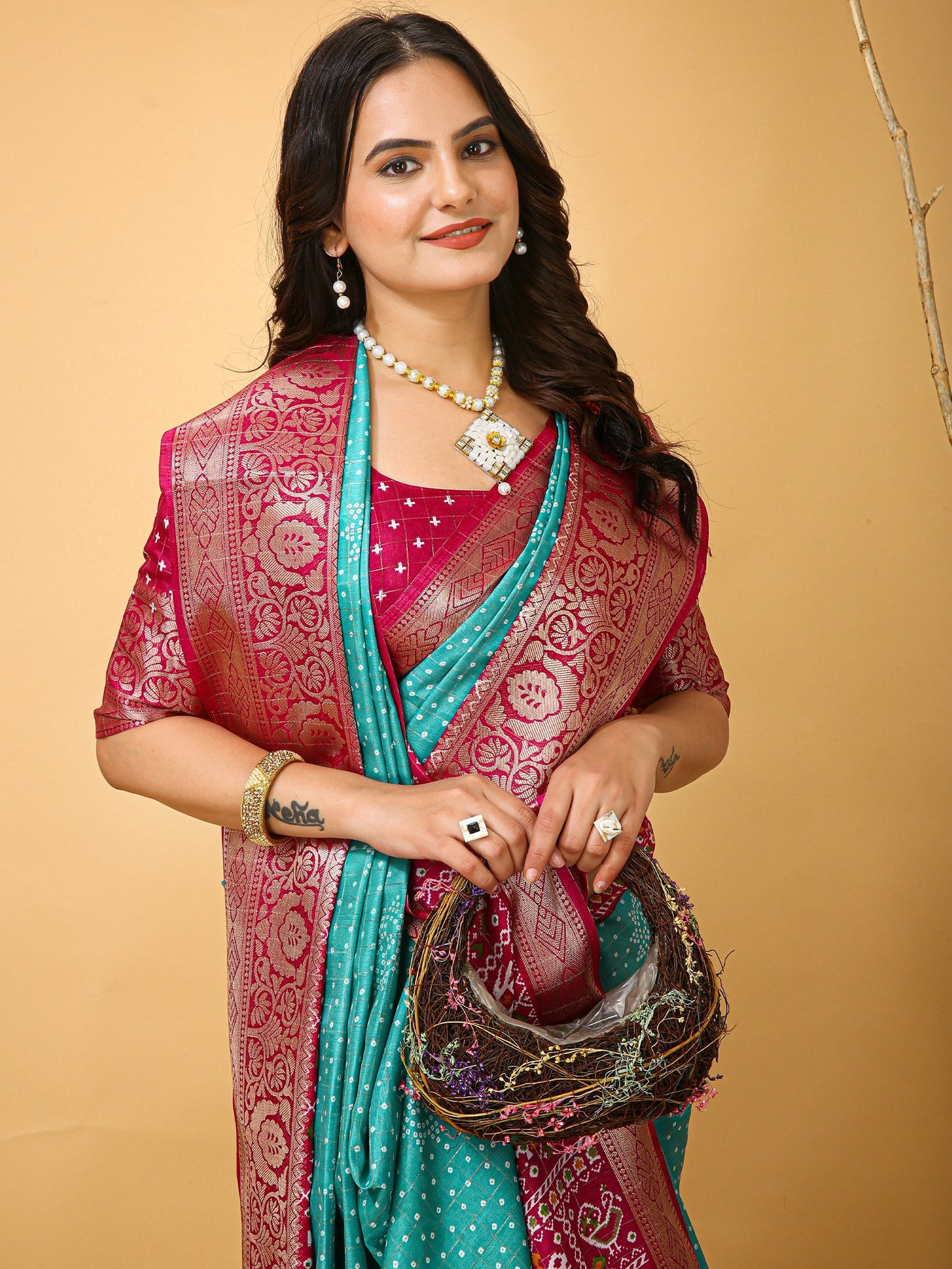 Turquoise Patola Dola Silk Printed Saree