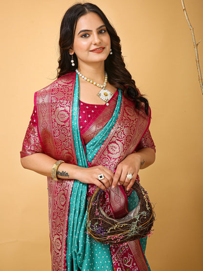 Turquoise Patola Dola Silk Printed Saree