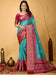 Blue Turquoise Patola Dola Silk Printed Saree
