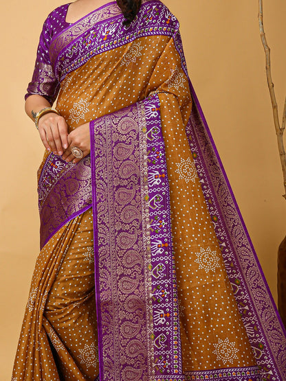 Mustard Patola Dola Silk Printed Saree