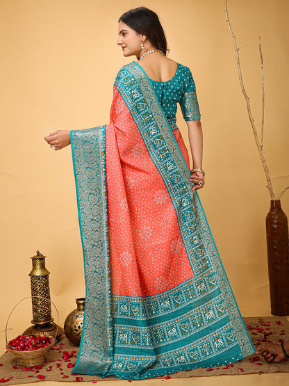 Peach Patola Dola Silk Printed Saree