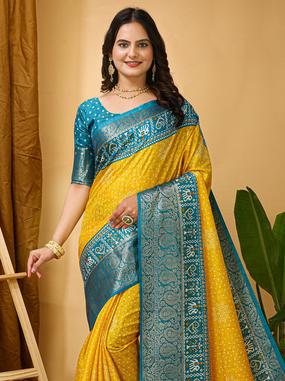 Yellow Patola Dola Silk Printed Saree