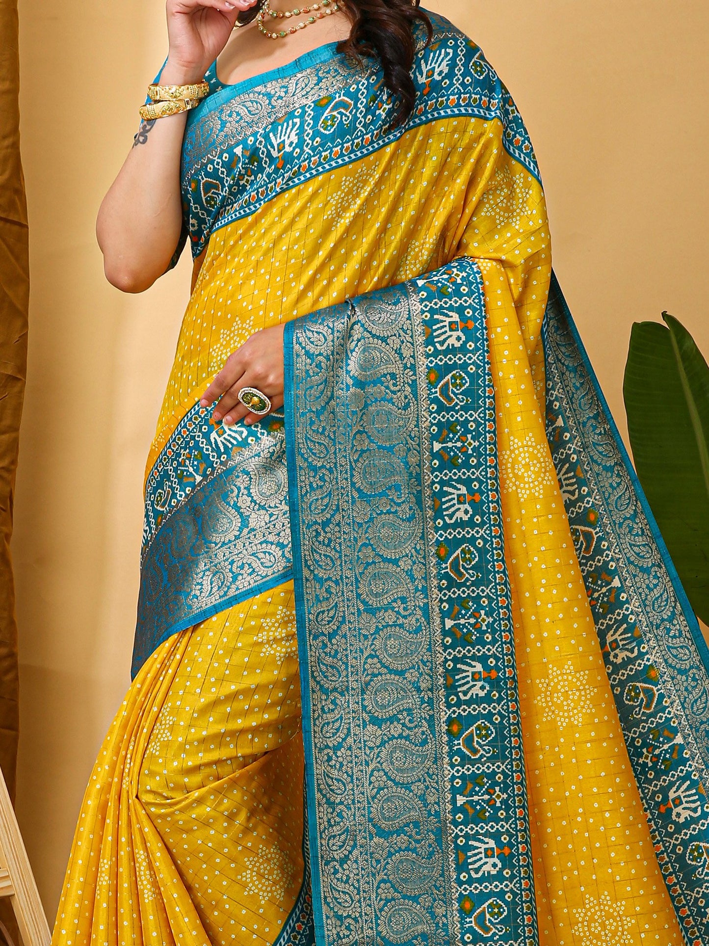 Yellow Patola Dola Silk Printed Saree