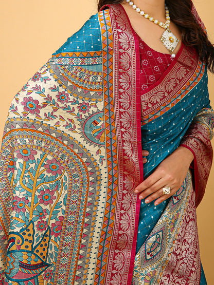 Light Sungudi Silk Blend Printed Saree