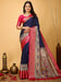 Blue Navy Sungudi Silk Blend Printed Saree
