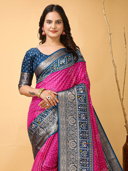 Pink Patola Dola Silk Printed Saree