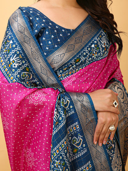 Pink Patola Dola Silk Printed Saree