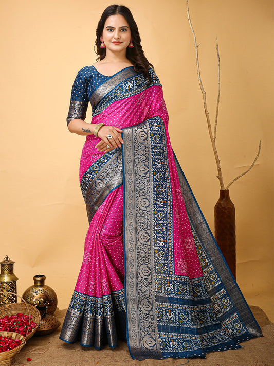 Pink Pink Patola Dola Silk Printed Saree